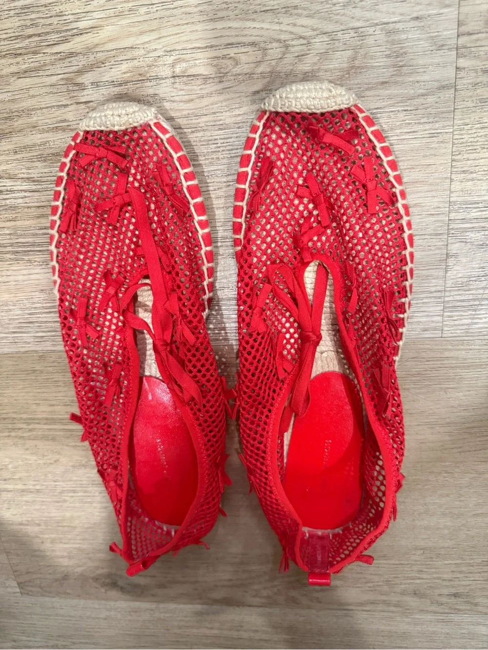 Tory Burch Red Crochet Espadrilles with Bow Detail